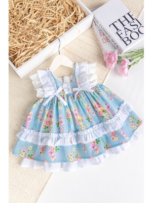 Paula Çiçekli Dogum Ğünü Özel Ğün Şık Kız Bebek  Elbise