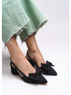 Riccon Bynlica Kadın Fiyonk Detaylı Arkası Açık Sivri Burun Kalın Topuklu Ayakkabı 0012426