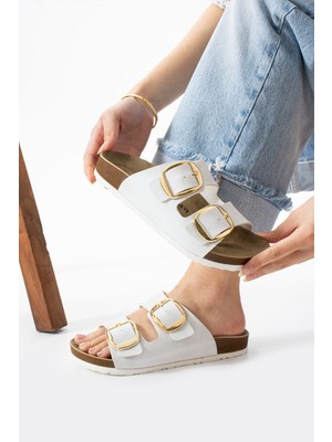 Albishoes Sindy  Anatomik Comfort Yumuşak Rahat Taban Günlük Çift Bantlı Tokalı Şık Kadın Terlik