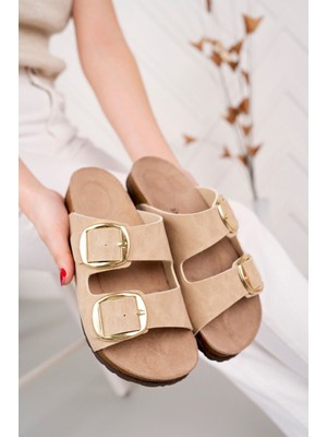 Albishoes Sindy  Anatomik Comfort Yumuşak Rahat Taban Günlük Çift Bantlı Tokalı Şık Kadın Terlik