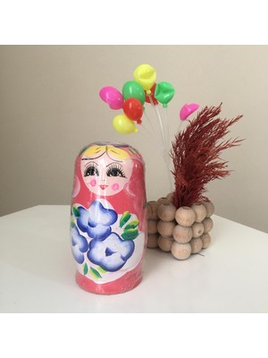 Doğal Ahşap Oyuncak Matruşka Bebek Çocuklar Yada Ev İçin Dekoratif Obje Biblo Pembe Renk 1 Adet
