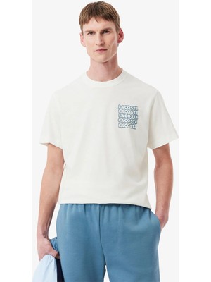 Lacoste Erkek Slim Fit Bisiklet Yaka Baskılı Beyaz T-Shirt TH0288.CPI
