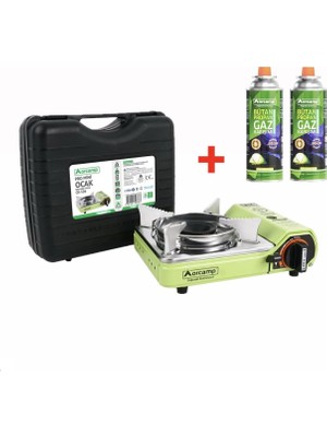 Orcamp Tekli Mini Portatif Kamp Ocak ve 2 Adet 227 gr Gaz Kartuş Seti Yeşil