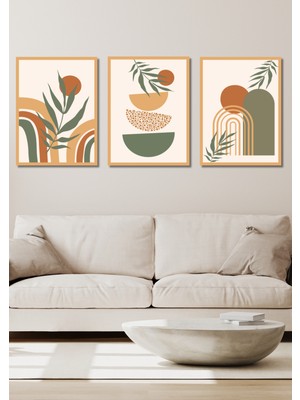 Siyah Ahşap Çerçeve Görünümlü 3lü Bohem Desen Duvar Dekoru Salon Oturma Yatak Odası Için Tablo Seti