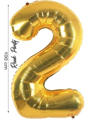 Folyo Balon 2 Rakamı Helyum Balon 100 cm Gold Renk - 2 Yaş Balonu - 2 Rakam Balon - 40 Inch