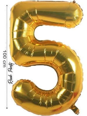 Folyo Balon 5 Rakamı Helyum Balon 100 cm Gold Renk - 5 Yaş Balonu - 5 Rakam Balon - 40 Inch