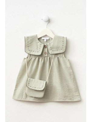 Kız Çocuk Pamuklu Nakışlı Çantalı Elbise