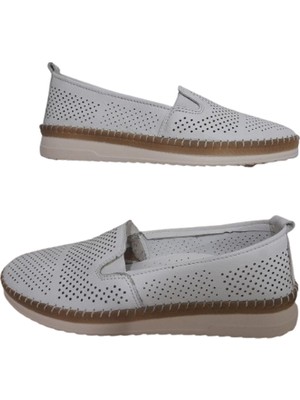 Mr. White % 100 Hakiki Deri ve El Yapımı,beyaz Renk Günlük Babet Model