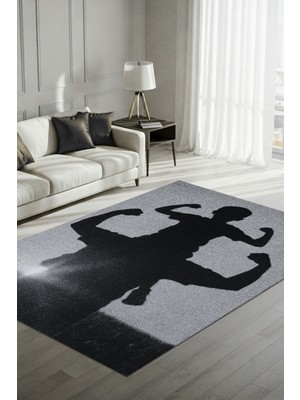 The Reef Design Babalar Günü Hediyesi Halısı Dijital Baskılı Dokuma Kaymaz Tabanlı Yıkanabilir Siyah Gri Yazlık Halısı