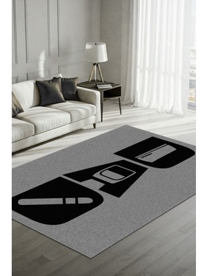 The Reef Design Babalar Günü Hediyesi Halısı Dijital Baskılı Dokuma Kaymaz Tabanlı Yıkanabilir Siyah Gri Yazlık Halısı