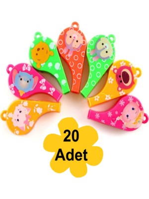 20 Adet Karne Hediyesi Renkli Şekilli Düdük Doğum Günü Parti Sunumlara Özel Hediyelik Oyuncak Düdük