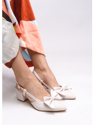 Riccon Bynlica Kadın Fiyonk Detaylı Arkası Açık Sivri Burun Kalın Topuklu Ayakkabı 0012426