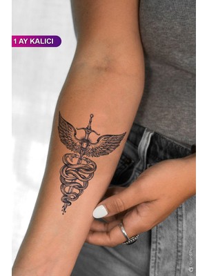 BP Tattoo 1 Ay Kalıcı Gerçek Dövme Görünümlü Kılıç Yılan Kanat Dövmesi
