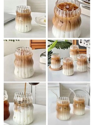 4 Adet Pipet 4 Adet Bardak Su Kabağı Şekilli Kahve Bardağı, Soğuk Kahve, Soğuk Içecek Meşrubat Bardağı
