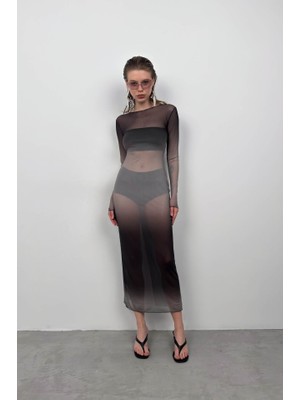 Gökyüzü Moda Baskılı Maxi Boy Elbise