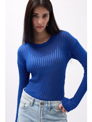 Gökyüzü Moda Fitilli Transparan Bluz