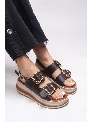 Riccon Kadın Deri Görünümlü Yazlık Sandalet – Rahat Tabanlı, Ayarlanabilir Tokalı, Günlük Kullanıma Uygun Alyfarrel Model