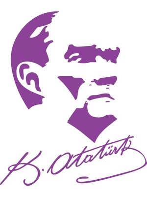 Atatürk Silüet ve Imza Sticker 17X17 cm Mor