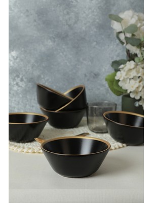 Keramika Mat Siyah Gold File Hitit Kase 14 cm 6 Adet