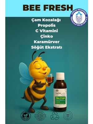 Harbee Bee Fresh - Bitkisel Takviye Edici GıdaÇam Kozalağı Propolis C Vitamini Çinko Karamürver Söğüt Ekstratı Şurup 150ml - Harbee Bee-Fresh Takviye edici Gıda