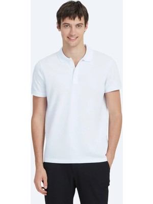 Beyaz Düz Polo Yaka %100 Pamuk T-Shirt