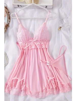 Merry See Dantelli Askılı Yumuşacık Tanga ve Gecelik Takım