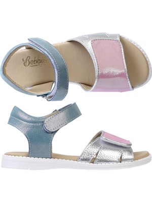 Bella-Pembe Mavi Hakiki Deri Kız Çocuk Sandalet