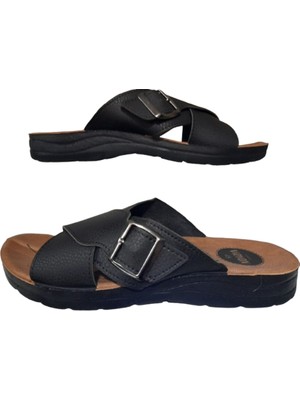 Vizyon Erkek Siyah Büyük Numara Battal Tokalı Terlik