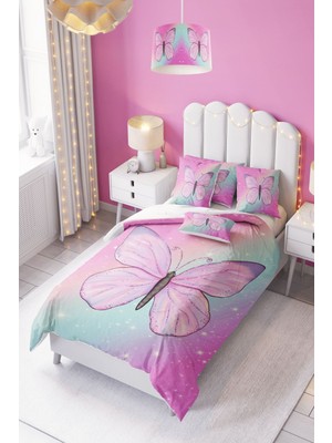 Dekomingo Pembe Kelebek Desenli Bebek ve Çocuk Odası Nevresim Takımı ( Çarşafsız )