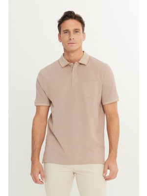 AC&Co / Altınyıldız Classics Erkek Çekmeyen Pamuklu Kumaş Regular Fit Rahat Kesim Vizon Kıvrılmaz Polo Yaka Cepli Tişört