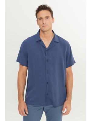 Relaxed Fit Geniş Kesim Yumuşak Dokulu Lacivert Gömlek