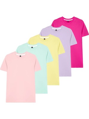 Kız Çocuk %100 Pamuk 5'li Tişört