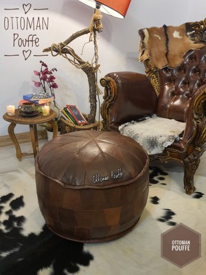 Hakiki Kuzu Derisi El Yapımı Iskandinav Bohem Puf Bahçe Balkon Bungalov Yer Ayak Uzatma Minderi 60X40CM(DOLGULU)