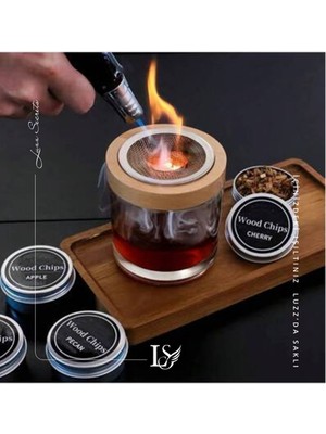 İthal Luzz Group Kokteyl & Viski Tütsüleme Set. 4 Farklı Tat. Doğal ithal Ahşap Tütsü & Torch Alev Çakmak  Hediyeli