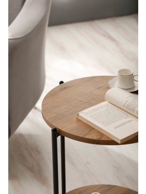 Sehpol Yuvarlak Tablalı Iki Katlı Sehpa Q42X60 cm