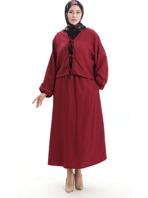 Sefa Merve Bağcık Detaylı Bluz Etek Ikili Takım 2066-04 Bordo