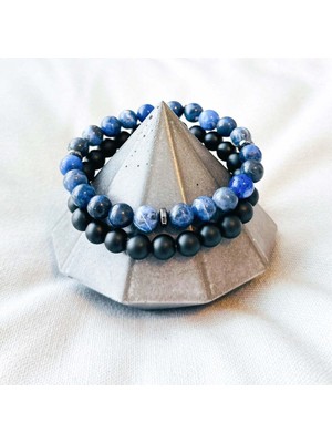 Mat Siyah Oniks ve Sodalit Için Kaygı Azaltma Seti: Erkek Doğal Taş Bileklik