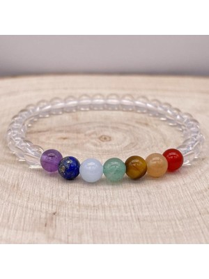 7 Çakra Kristal Kuvars ile Huzur: Unisex Doğal Taş Bileklik