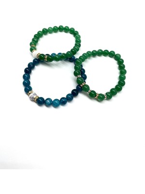 3 Adet | Aventurin ve Apatit Doğal Taş Bileklik Seti > Sertifikalı