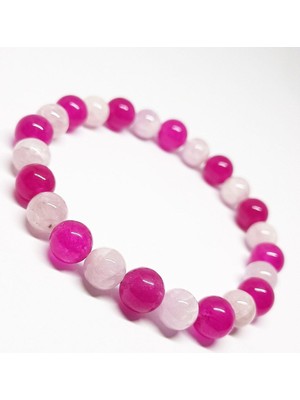 Kadın Pembe Yeşim ve Pembe Kuvars Doğal Taş Bileklik