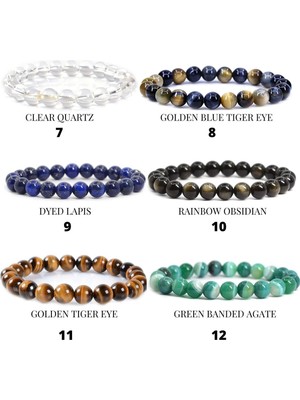 Aaa+ Kalite | 6 Adet Doğal Taş Bileklik > Beyaz Kuvars, Kaplan Gözü, Akik, Lapis, Obsidyen