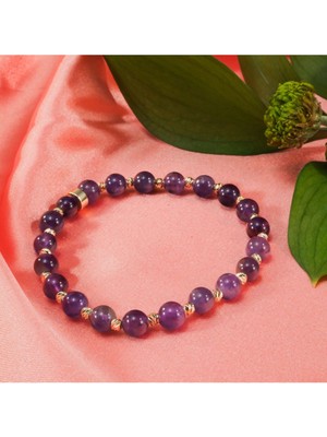 Gece Güzelliği: Kadın Ametist Doğal Taş Çelik Dorika Bileklik