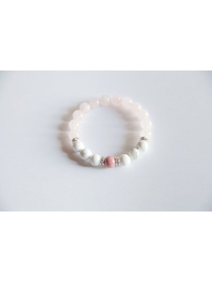 Kadın Pembe Kuvarsı Beyaz Howlite ve Rodonit Doğal Taş Bileklik