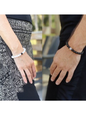 Çift Aytaşı ve Oniks Yin Yang Doğal Taş Bileklik