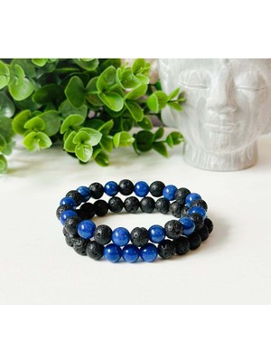 Ruhsal Odaklanma Seti Mavi Yeşim ve Lava Taşı: Erkek Doğal Taş Bileklik