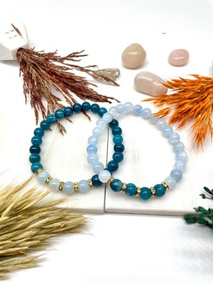 2 Adet | Apatit & Akuamarin Doğal Taş Bileklik Seti > Sertifikalı