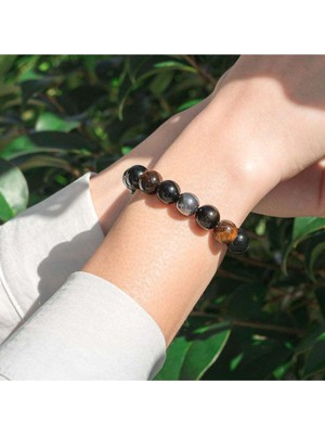Pozitif Enerji ve Koruma Siyah Obsidyen, Kaplan Gözü ve Hematit: Unisex Doğal Taş Bileklik