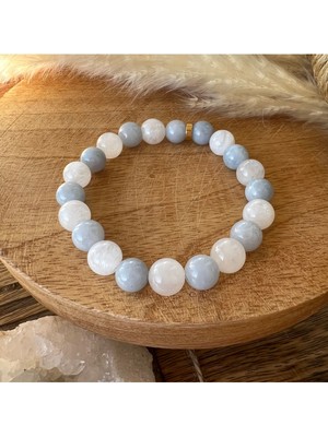 Ferahlık Isteyenlere: Akuamarin ve Ay Taşı Doğal Taş Bileklik > Sertifikalı - Handcrafted