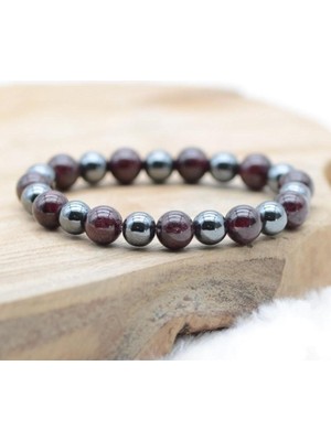 Güvence ve Huzur Granat ve Hematit: Unisex Doğal Taş Bileklik