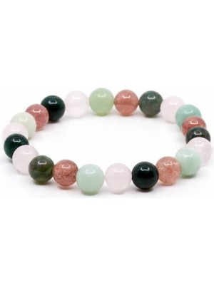 A+ Kalite | Güneş Taşı, Akuamarin, Aventurin, Pembe Kuvars Doğal Taş Bileklik